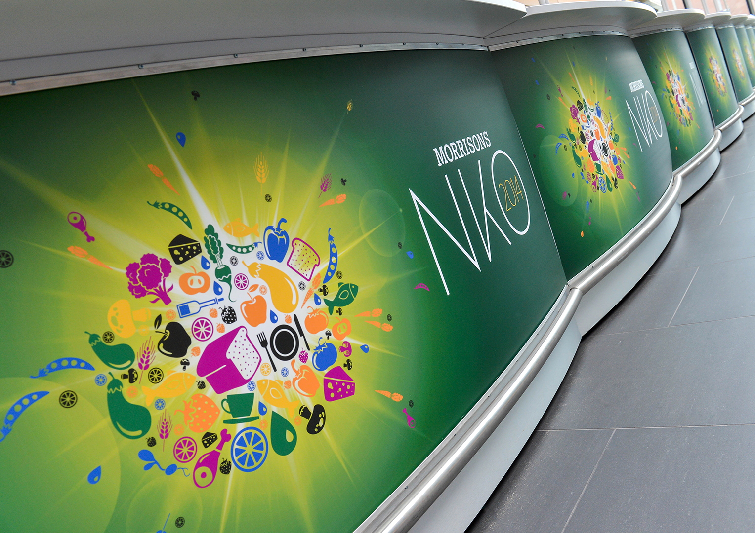 Morrisons. National Kick Off Event. Signage and event space branding. Creative artwork and graphic design.