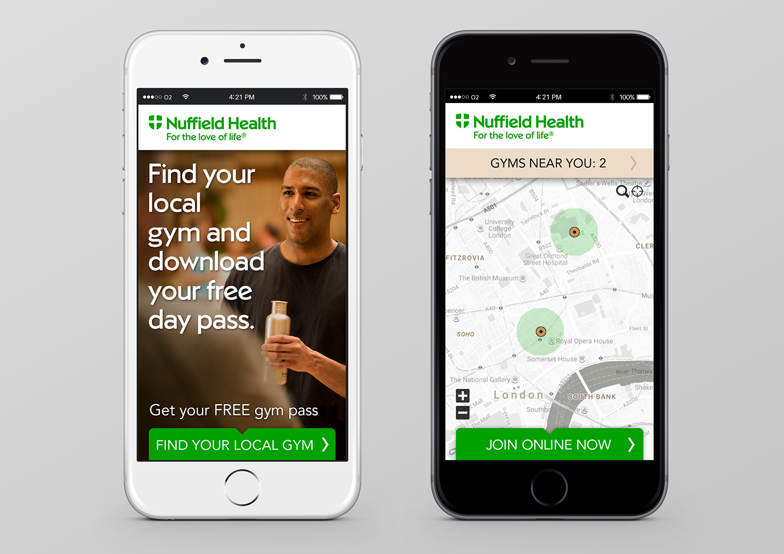 Nuffield Health. iPhone App. Creative artwork and graphic design.