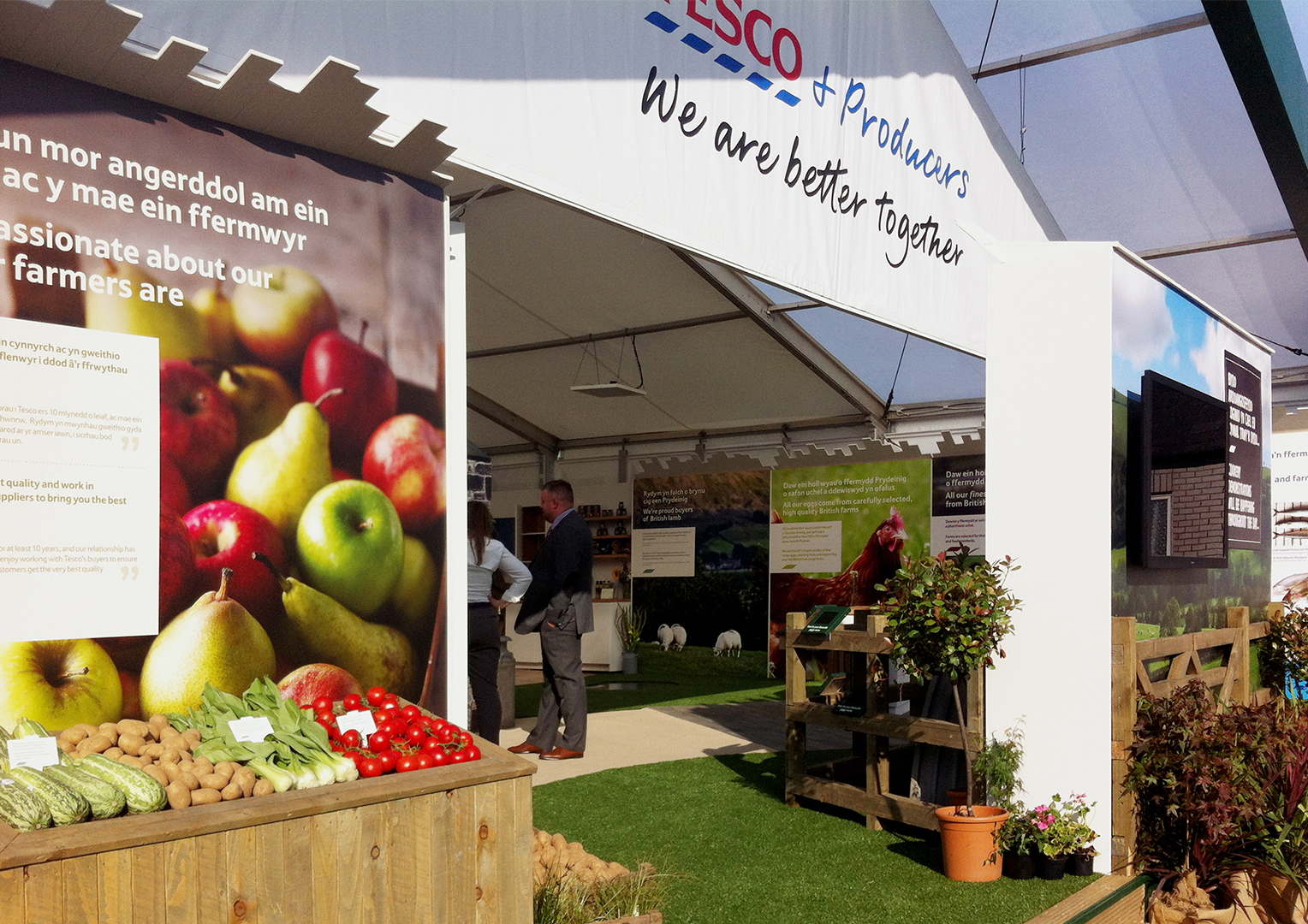 Tesco. Agricultural Show. Event space large format branding. Creative artwork and graphic design.